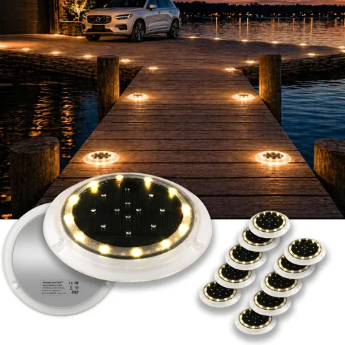 SHONELIGHTING Luces Solares para Muelle, Disco LED Súper Brillante para Exteriores, Impermeables, Antideslizantes y Antitropiezos, Perfil Bajo Plano