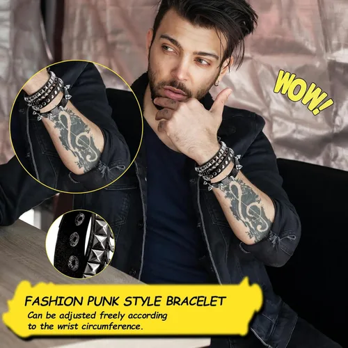 Miniatura 3 de 8 piezas de pulseras con pinchos, pulseras emo, pulsera de pinchos unisex, estilo rock genial de los 80, imprescindible para fiestas, festivales