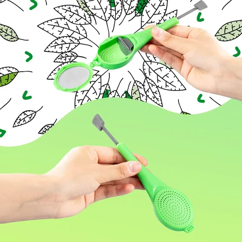 Miniatura 3 de 3 filtros de té de mango largo de plástico, infusor de té de malla con émbolo integrado, reutilizables, coladores de dos lados para té suelto, café