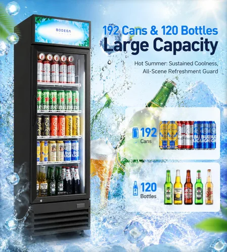 Miniatura 2 de BODEGA BODEGACOOLER Refrigerador Comercial Exhibidor de 9 Pies Cúbicos, Refrigerador Comercial Grande Negro con Puerta de Vidrio, Luz LED/Cerradura