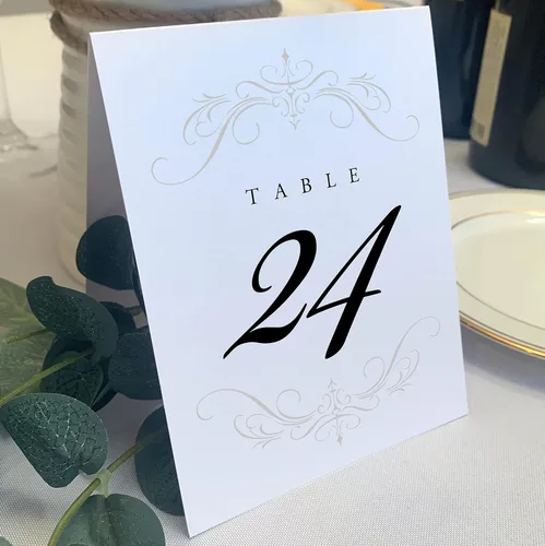 Miniatura 6 de Classic Flourish - Números de mesa de boda, negro, 1-10, doble cara, tienda de campaña o uso en un soporte, ideal para fiestas y restaurantes