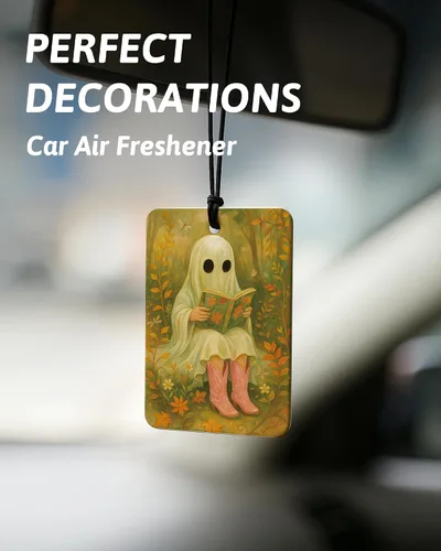 Miniatura 3 de Ambientador de coche para amantes de los libros de fantasmas de Halloween, 4 piezas, retro Spook Ghost Reading Books Ambientador colgante