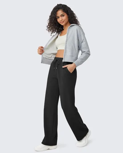 Miniatura 5 de G4Free Fleece Lined Pants Women Wide Leg Sweatpants with Pockets Drawstring Lounge Athletic Track Fall Winter