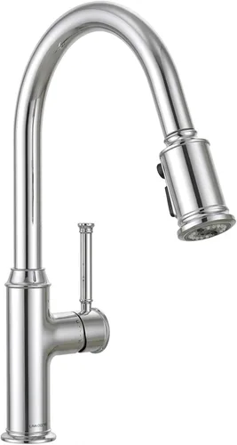 Lava Odoro Grifo de cocina cromado con rociador desplegable, grifo de fregadero de cocina de un solo orificio, grifo de cocina de una sola manija