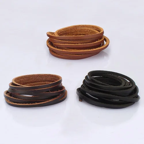 Miniatura 12 de (TM) Cordón de cuero genuino plano de 3 mm para trenzado, negro (5 yardas)