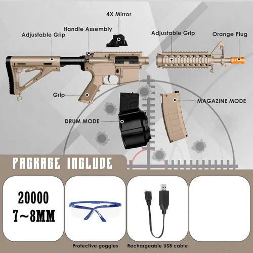 Miniatura 3 de Juguetes Eléctricos de Gel Nuevos M4A1, Modo Semiautomático y Completamente Automático Splat-Blaster con FPS 280 y 100 Pies para Juego de Equipo al