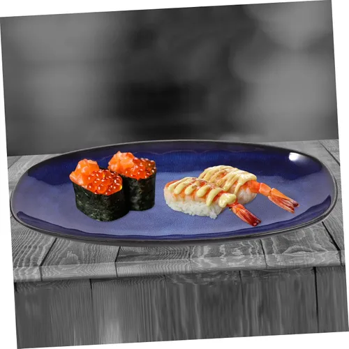 Miniatura 3 de DOITOOL Plato rectangular azul plato de cerámica para sushi bandeja de pescado plato de aperitivos plato de fruta Plato azul marino