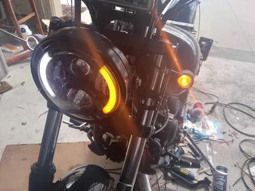 Miniatura 4 de 7 pulgadas LED redondo Faro delantero para motocicleta aprobado por DOT con carcasa de cubo de giro, señales giratorias DRL, soporte de montaje