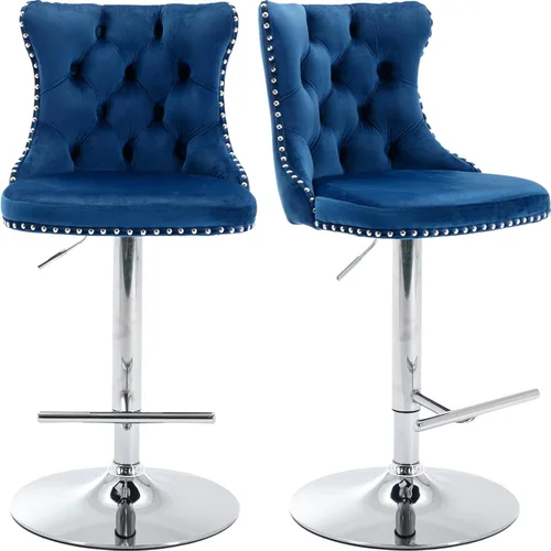 Miniatura 32 de Juego de 2 taburetes de bar giratorios de altura de mostrador, taburetes de bar de isla de cocina color crema, sillas de terciopelo ajustables