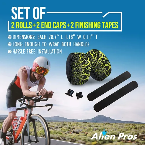 Miniatura 2 de ALIEN PROS Cinta para manillar de bicicleta de poliuretano (juego de 2) negro, rojo, blanco, rosa, azul, mejora el agarre de tu bicicleta con estas
