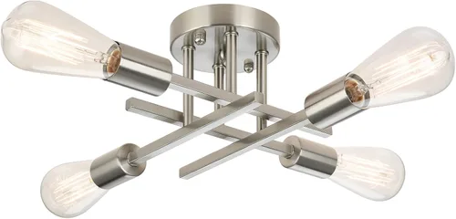 Miniatura 13 de SunRider Lámpara Industrial de Techo Semi Empotrada de 4 Luces, Luces de Pasillo de Bronce Frotado con Aceite, Candelabro Sputnik de Metal Retro