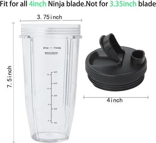 Miniatura 8 de Vasos de licuadora de repuesto para Ninja, vasos de licuadora de 24 onzas con tapas para llevar compatibles con Ninja BL450 BL456 BL480 BL482 BL642