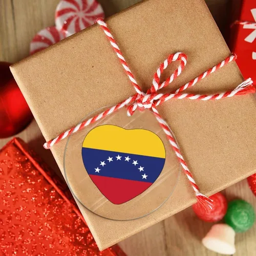 Miniatura 4 de Adorno de Navidad personalizado de la bandera de Venezuela 2023, adornos de corazón para árboles de Navidad, acrílico país, ciudad, recuerdo