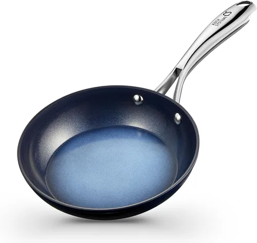 KOCH SYSTEME CS Sartén pequeña, antiadherente de 8 pulgadas con revestimientos de cerámica no tóxicos, sartén antiadherente, sartén pequeña, Azul