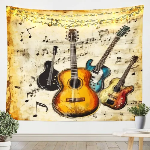 Miniatura 5 de Tapiz de guitarra roja, arte para colgar en la pared con música Hip Pop, decoración de habitación del hogar, decoración de habitación del hogar, rojo