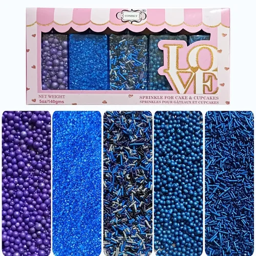 Miniatura 8 de Confect Gránulos Sea Paradise Mezcla de grageas blancas y perla azul marino Jimmies azul marino Azúcar brillante de bronce Gránulos