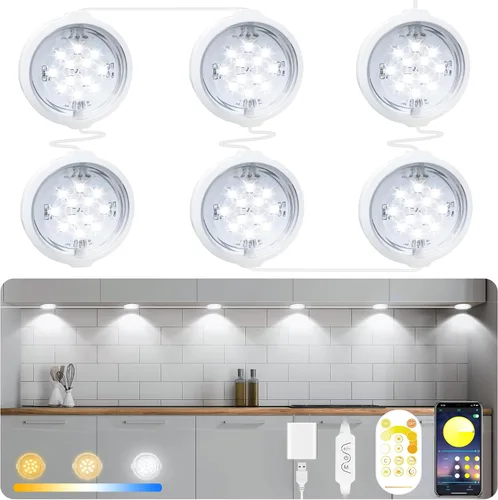 Luces para debajo del gabinete, brillo ajustable, 3 colores, iluminación de armario debajo del mostrador, luces de armario con control