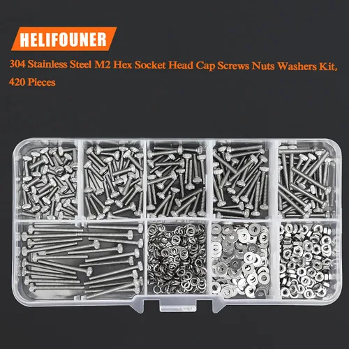 Miniatura 5 de HELIFOUNER 420 piezas M2 x 0.236 in /0.315 in /0.394 in /0.472 in /0.630 in /0.787 in, cabeza hexagonal, tornillos métricos, pernos, arandelas