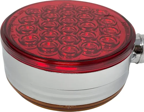 Miniatura 5 de All Star Truck Parts 2 piezas Ámbar/Rojo 48 LED Redonda de doble cara Montaje en perno cromado Pedestal defensa luz trasera de giro y stop