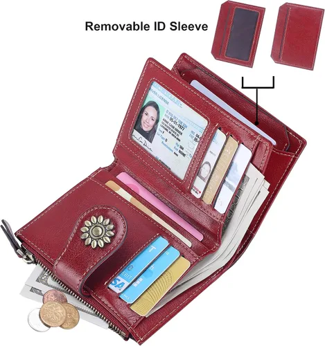 Miniatura 2 de Lavemi Cartera de cuero para mujer, pequeña, compacta, con bloqueo RFID, con bolsillo con cremallera
