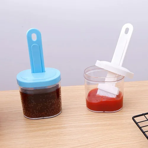 Miniatura 2 de 2 unids cepillo para untar con recipiente resistente al calor salsa aceite cepillo para barbacoa parrilla hornear y pasteles color aleatorio