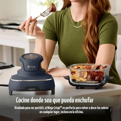 Miniatura 12 de Ninja Crispi - Freidora de aire de vidrio 4 en 1 Con recipientes de vidrio no tóxicos de 4 cuartos y 6 tazas y tapas Apto para microondas, Gris