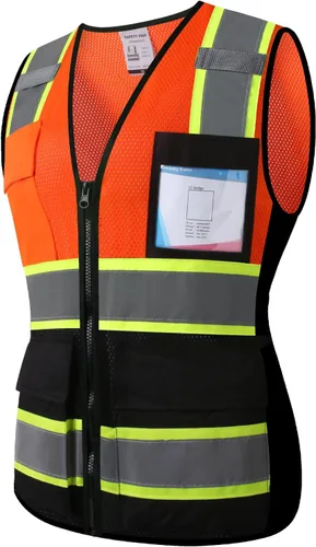 Miniatura 13 de Chaleco de seguridad reflectante para hombres y mujeres con 5 bolsillos y cierre frontal, chaleco de malla de alta visibilidad para construcción