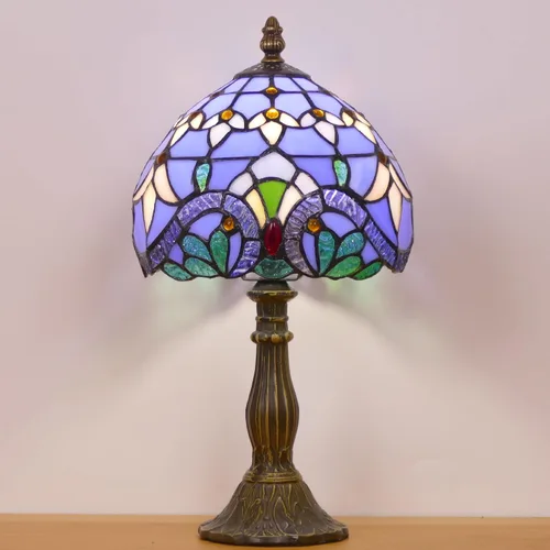 Miniatura 6 de Pequeña lámpara Tiffany Mini lámpara de mesa de vitral, lámpara de acento de mesita de noche, memoria, condolencias de 8 x 14.5 pulgadas