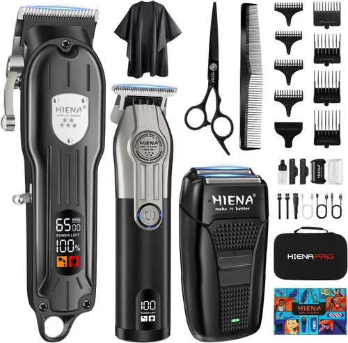 HIENA PRO Cortadora de pelo para hombres, cortadora de pelo inalámbrica profesional, cortadora de barba eléctrica y juego de afeitadora de papel de