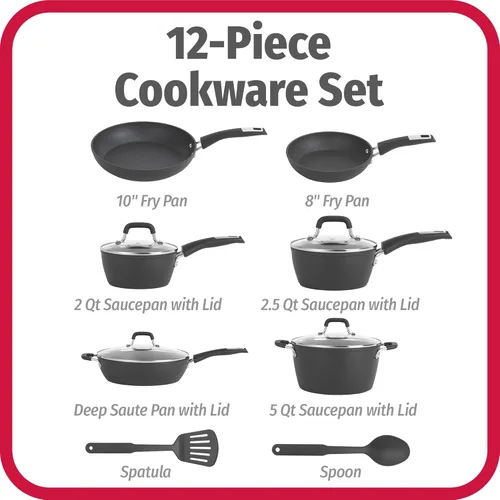 Miniatura 2 de GoodCook Juego de utensilios de cocina de aluminio Micro-Divot de 12 piezas con ollas, sartenes, cuchara y volteador, ollas y sartenes