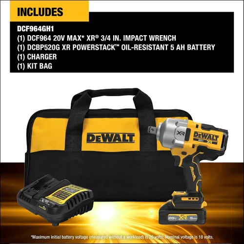 Miniatura 2 de DEWALT Kit de llave de impacto inalámbrica 20V MAX XR de 3/4 pulgadas con batería POWERSTACK y cargador (DCF964GH1)
