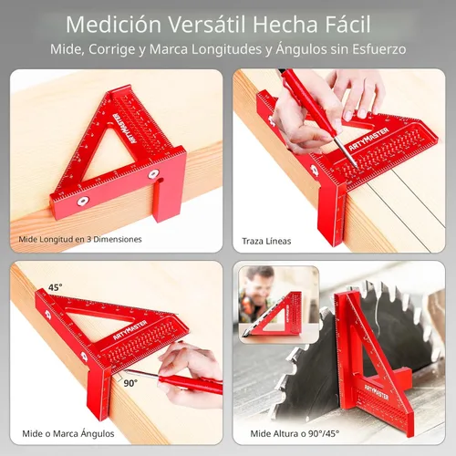 Miniatura 3 de Regla Cuadrada de Medición Multi-Ángulo 3D Mini de 3.8", WT102A Herramientas de Carpintería de Alta Precisión para Marcado de Agujeros en Trabajos