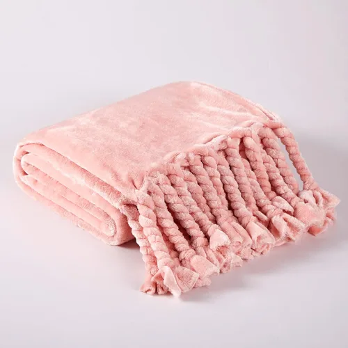 Miniatura 2 de Homiest Manta de forro polar con flecos, suave y acogedora manta de franela rosa claro, manta decorativa ligera para sofá, cama, silla para todas