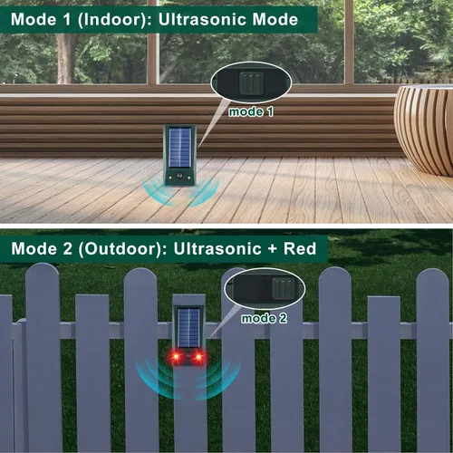 Miniatura 3 de Qualirey Repelente solar ultrasónico de animales para exteriores, dispositivos repelentes de ratones con luz estroboscópica intermitente, repelente