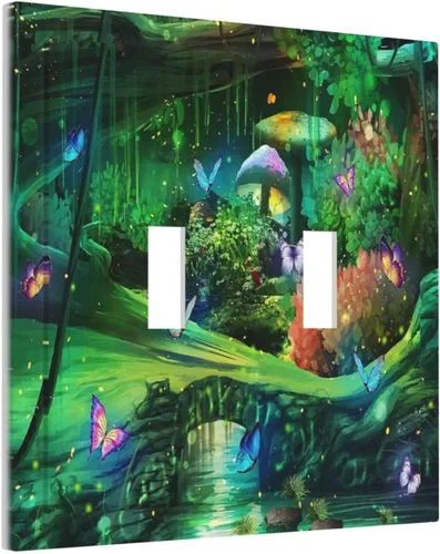 Miniatura 2 de Cubiertas Decorativas para Placas de Interruptor Bosque Primavera Hada Encantada País de las Maravillas Suelo Verde 2 Gang Cubierta de Interruptor