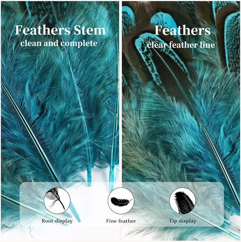 Miniatura 4 de FeelfunFeather 60 plumas de plumaje de faisán azul aguamarina de 2-3 pulgadas, plumas de plumaje naturales esponjosas moteadas para costura