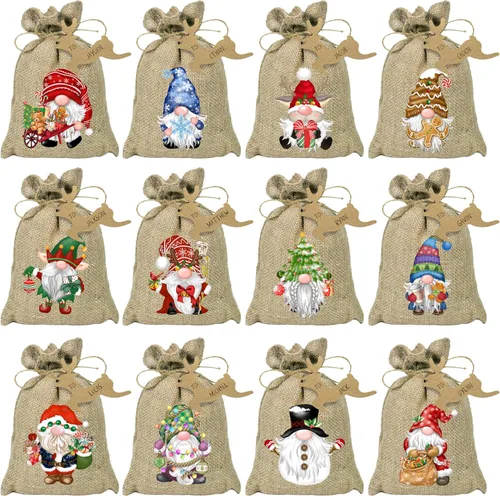 Miniatura 9 de BORAMDO Bolsas de Envolver Regalos de Arpillera de Navidad con Cordones 24 Piezas, Bolsas de Dulces de Lino a Cuadros Buffalo de Navidad