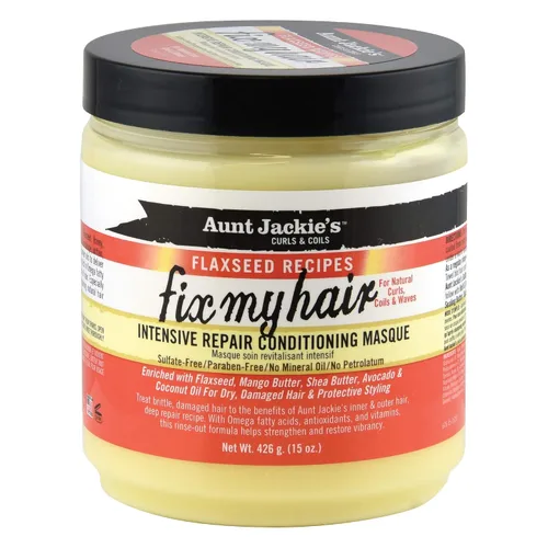 Aunt Jackie's Recetas de linaza Fix My Hair, mascarilla acondicionadora de reparación intensiva, ayuda a prevenir y reparar el cabello dañado, tarro