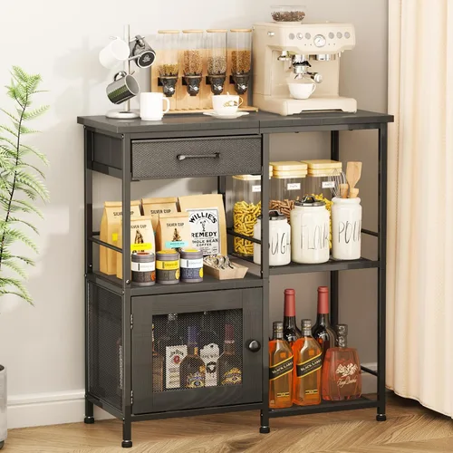 SWTYMIKI Gabinete de barra de café para el hogar, estación de soporte de café de granja, gabinete de almacenamiento multiusos con pies ajustables,