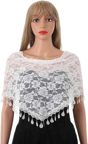 Miniatura 4 de Aularso Lace Church Veils Wedding Floral Scarf Tassel Shawl Mantilla Veils Soft Tulle Embroidered Bridal Mass Veil for Women
