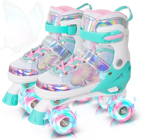 Miniatura 9 de MammyGol Patines de ruedas para niños y niñas, patines ajustables para niños con hermosas mariposas, principiantes de 3 a 16 años de edad, patines