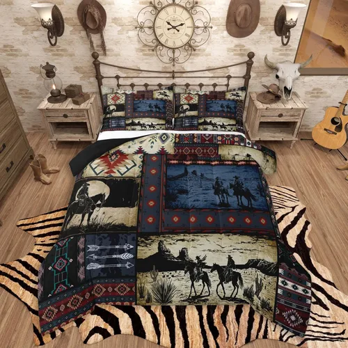 Miniatura 46 de Feelyou, juego de ropa de cama estilo vaquero tamaño individual para niños, juego de edredón occidental para niños y niñas, desierto del lejano