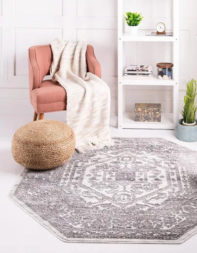 Miniatura 15 de Unique Loom Boston Collection - Alfombra de área con medallón (3 pies 3 pulgadas, redonda, blanco/gris)