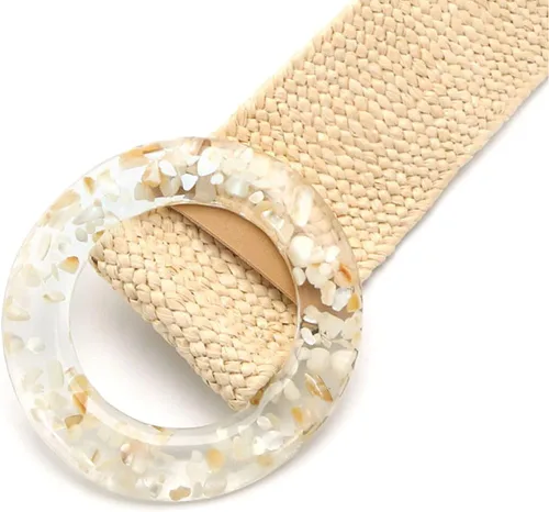 Miniatura 3 de Culeze Banda elástica tejida con pajilla cinturón de madera con hebilla para abrigo vestido de mezclilla
