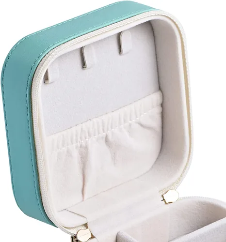 Miniatura 4 de Joyero de viaje de cuero de lujo para mujer, mini organizador de joyería pequeña, estuche de viaje portátil para anillos, aretes, collares