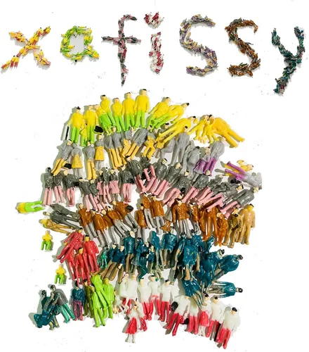 Miniatura 2 de Xafissy 100 piezas de figuras de escala HO, conjunto de personas en miniatura de resina pintada DIY, mixto sentado y de pie para escenas en miniatura