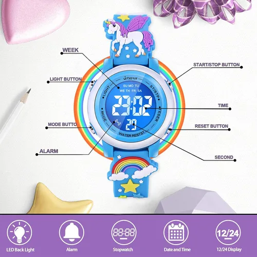 Miniatura 16 de Relojes impermeables de dibujos animados 3D para niñas con alarma, los mejores regalos de juguetes para niñas de 3 a 12 años
