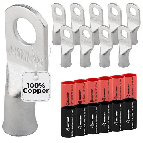 Miniatura 143 de SELTERM 5 piezas terminales de cable de cobre estañado 1/0 AWG perno de 1/2", extremos de cable de batería, terminales de anillo, conectores