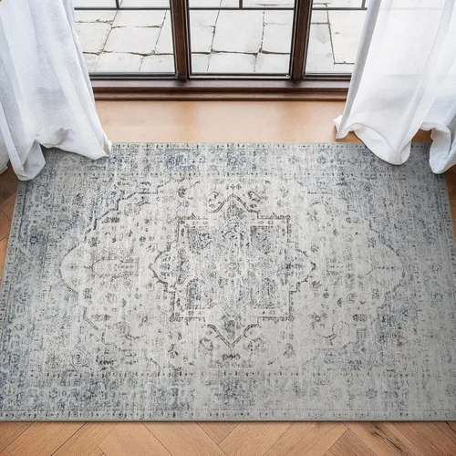 Miniatura 51 de Bloom Rugs Caria Alfombra Lavable Antideslizante de 7 pies - Azul/Carbón Alfombra Tradicional para Entrada, Pasillo, Baño y Cocina - Tamaño Exacto
