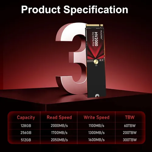 Miniatura 5 de M.2 NVMe SSD 128GB Gen3x4, SSD de 2242 con placa de extensión 2280, unidad de estado sólido interna, velocidad de lectura de hasta 1900MB/s, 3D NAND